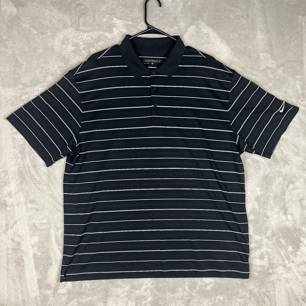 Nike Shirt Mens XL Black Stripe Golf Polo‎ Dri Fit Swoosh Athleisure Dadcore